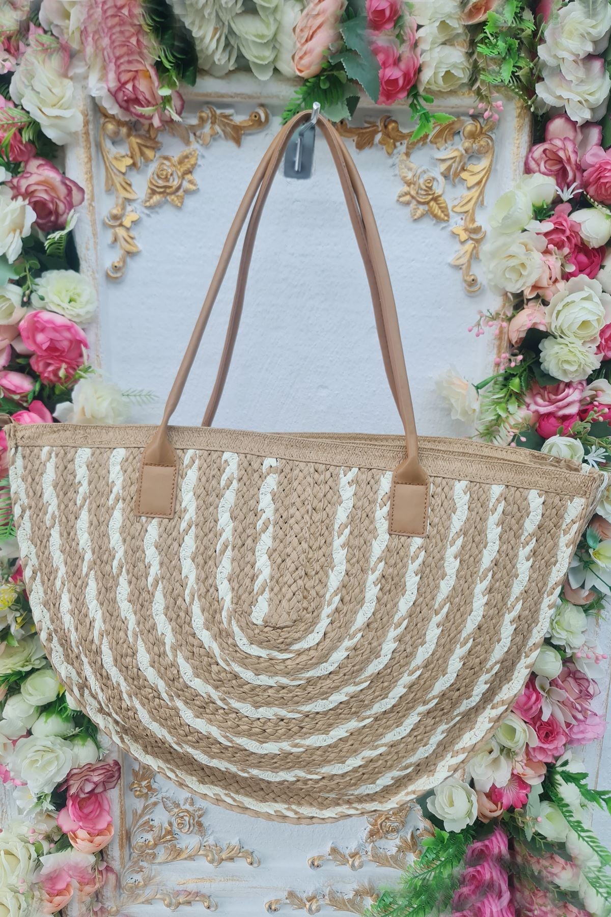 Straw Two Tone Shoulder Bag