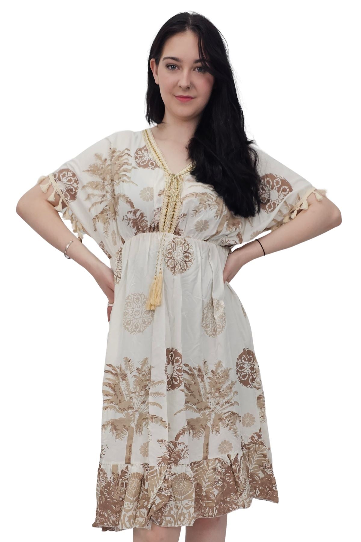 Floral Botanical Print Elasticated Waist Dress