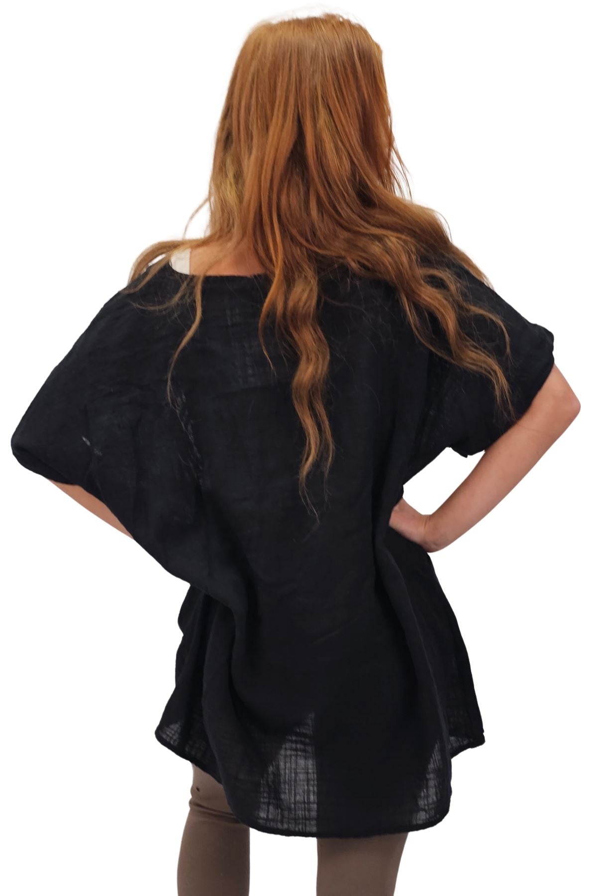 Plain Textured Side Panel Necklace Cotton Top