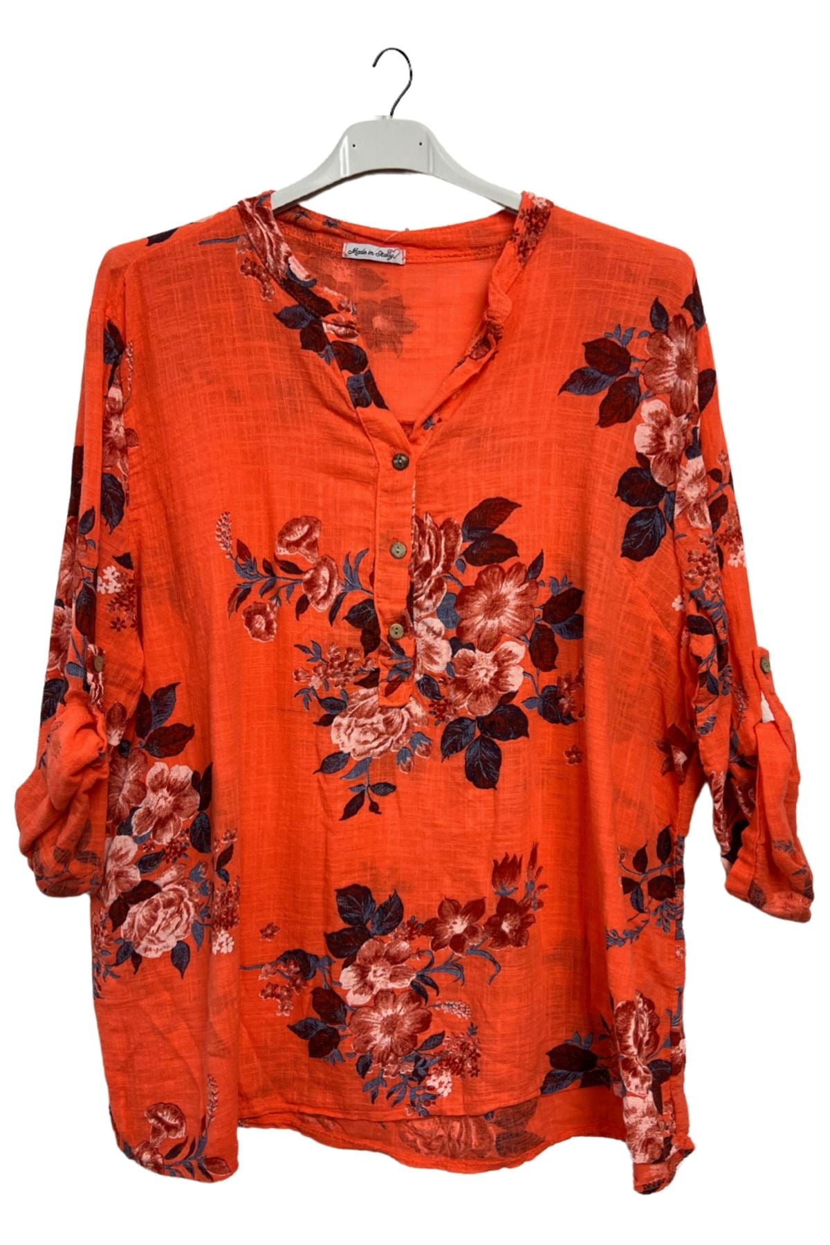 Floral Print Button-Down Front Cotton Shirt