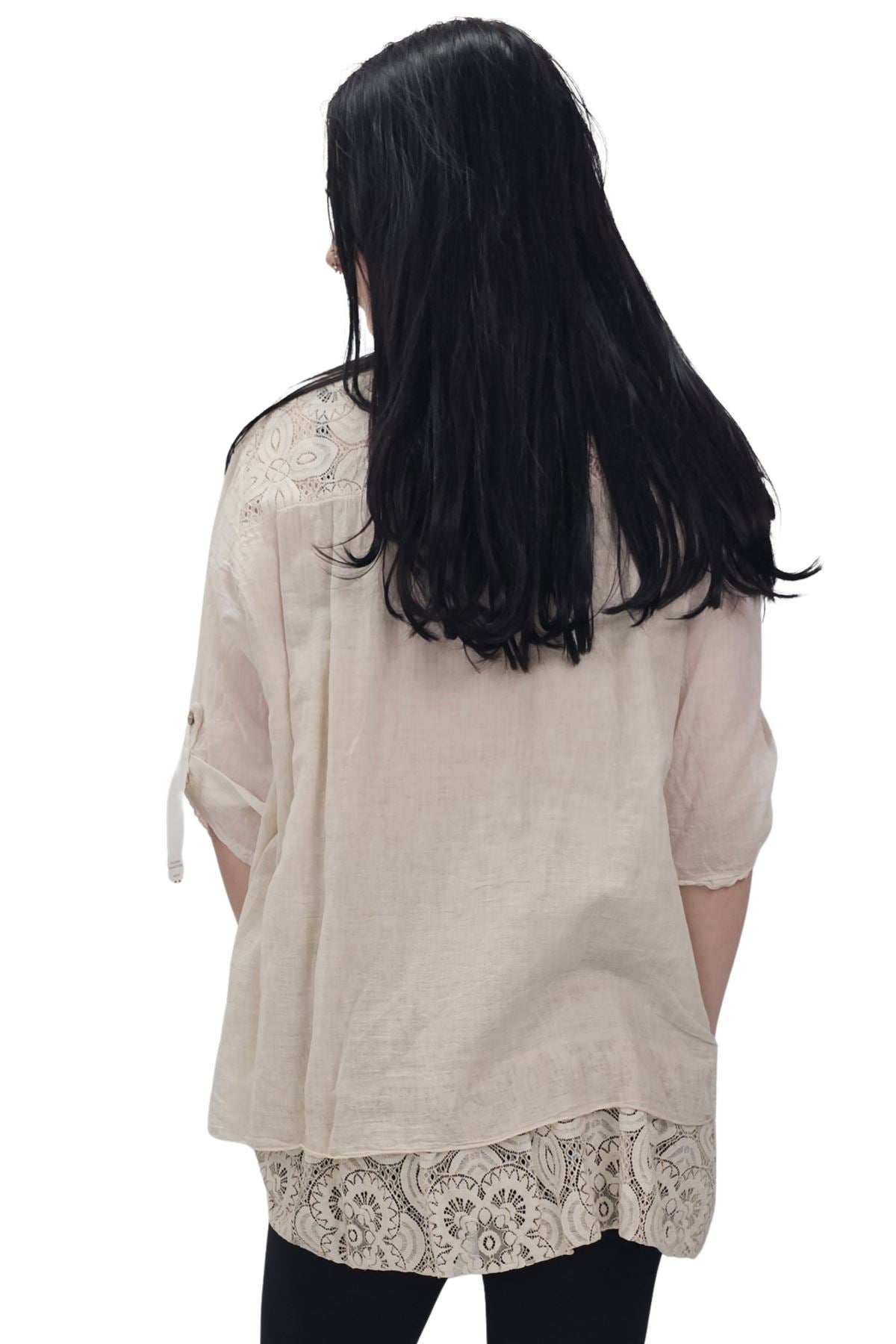Floral Pattern Lace Detailing Layered Hem Cotton Top