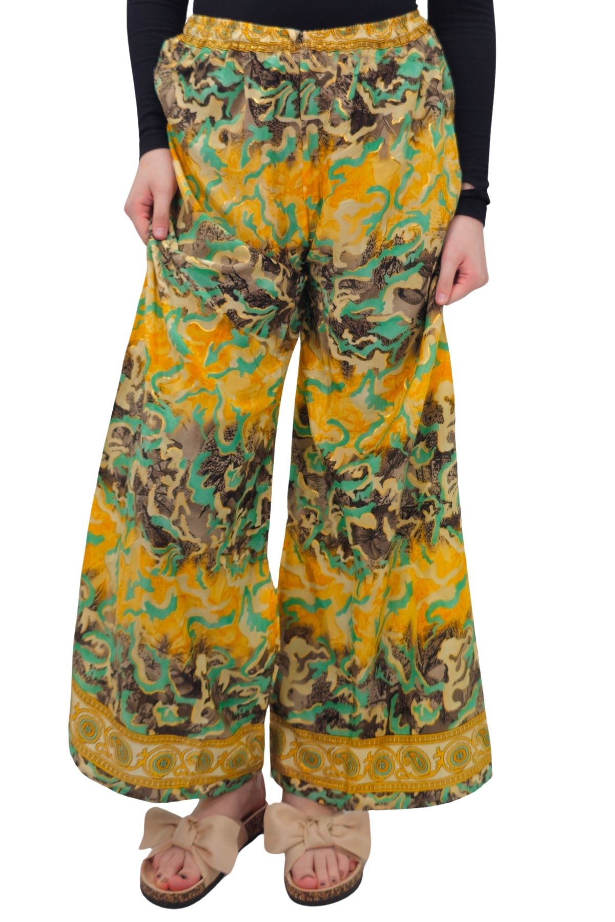 Tie Dye Tropical Leaf Print Wide Leg Trousers