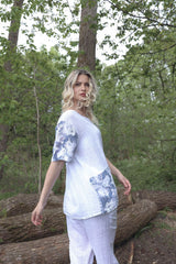 Floral Print Necklace Oversized Tunic Cotton Top