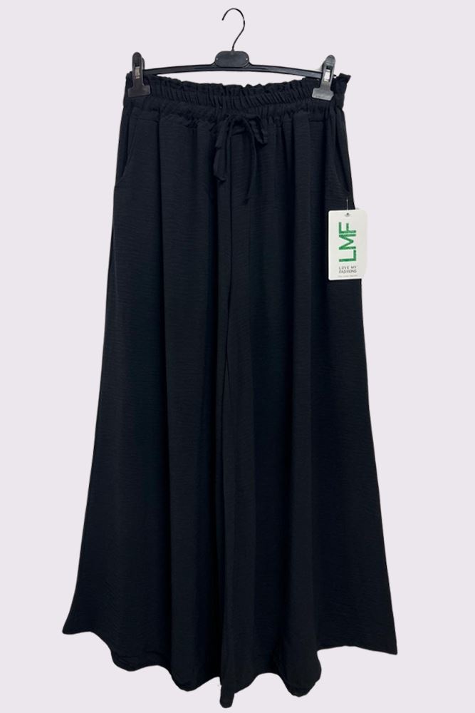 Plain Side Pockets Wide Legs Trousers