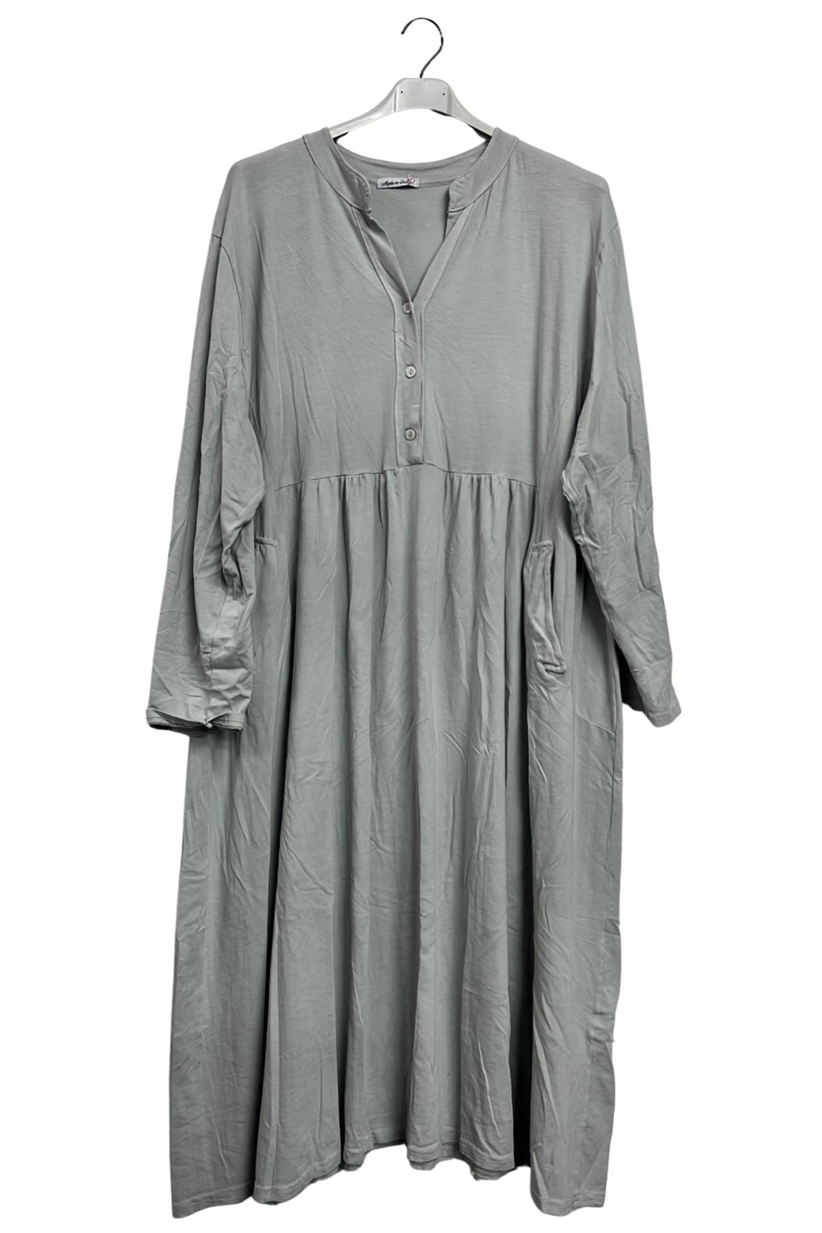 Plain Side Pockets Empire Seam With Gathered Cotton Dress