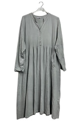 Plain Side Pockets Empire Seam With Gathered Cotton Dress