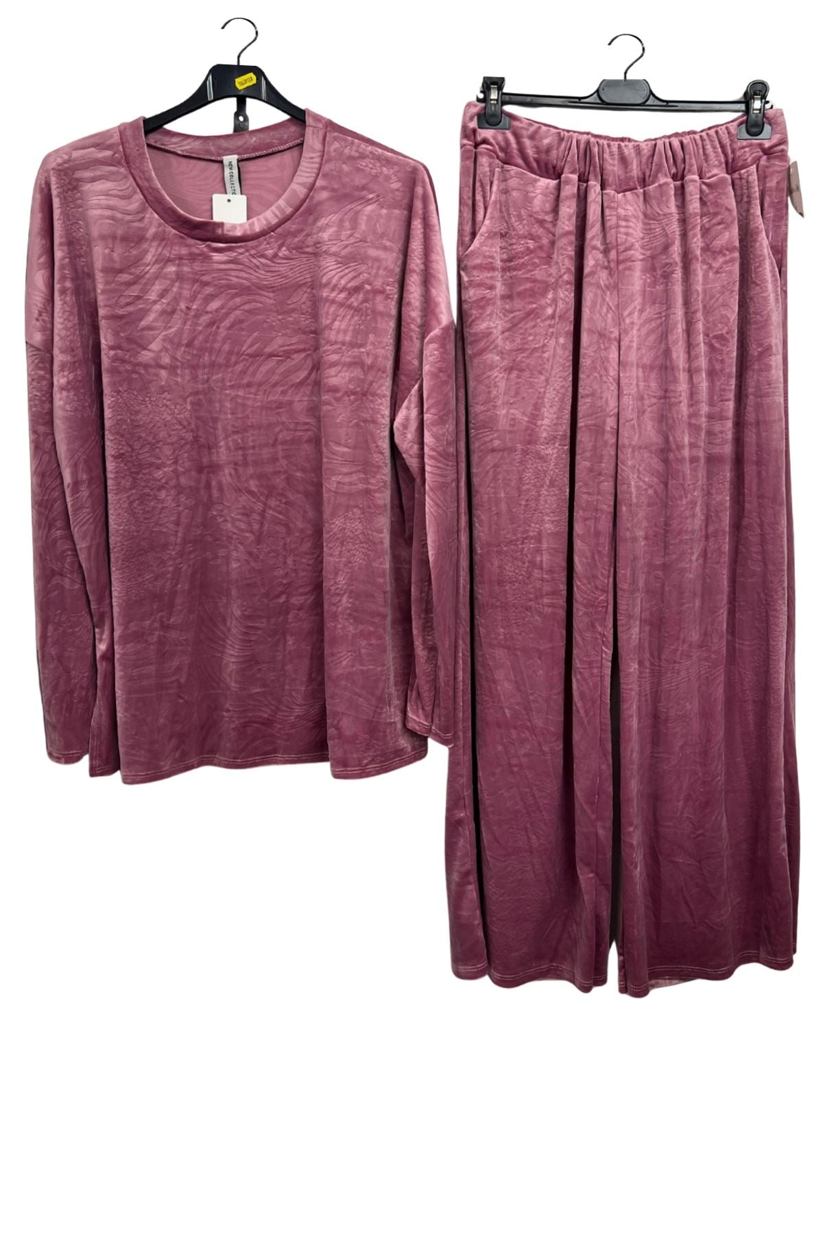 Subtle Textured Crushed Velvet Tunic Top Wide Legs Co-Ord Set