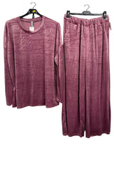 Subtle Textured Crushed Velvet Tunic Top Wide Legs Co-Ord Set
