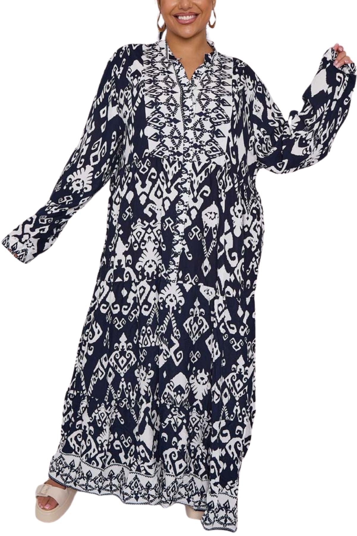 Aztec Print Tiered Viscose Dress