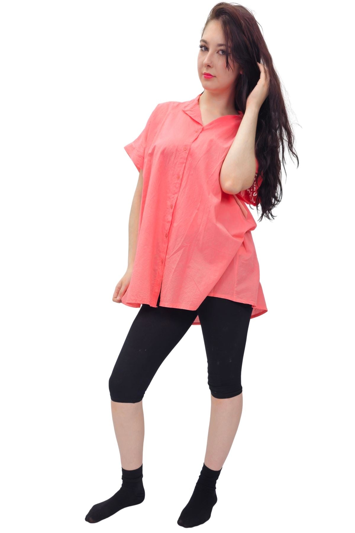 Plain Button-Down Front Cotton Shirt