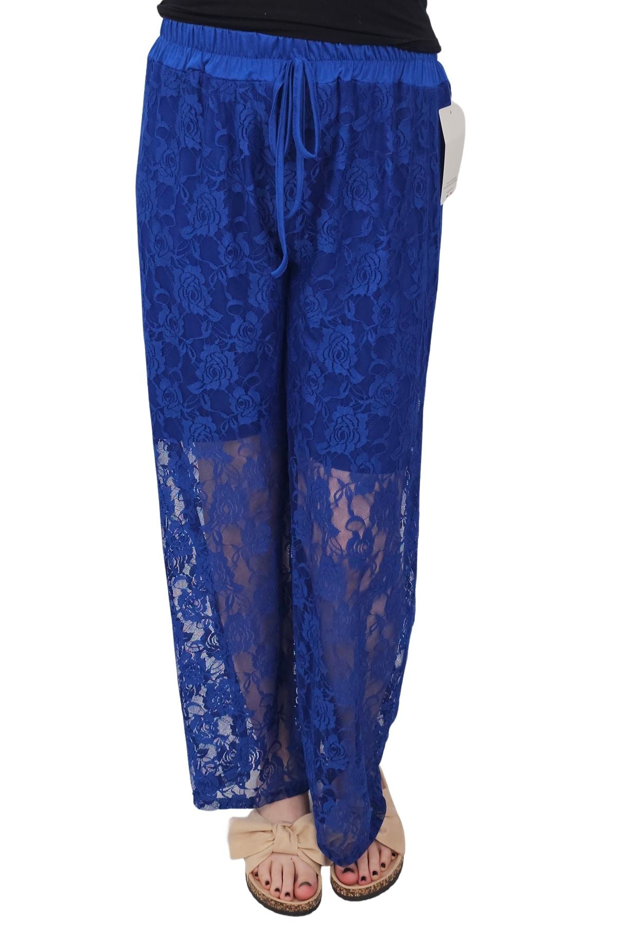 Floral Lace Pattern Drawstring Waistband Trousers