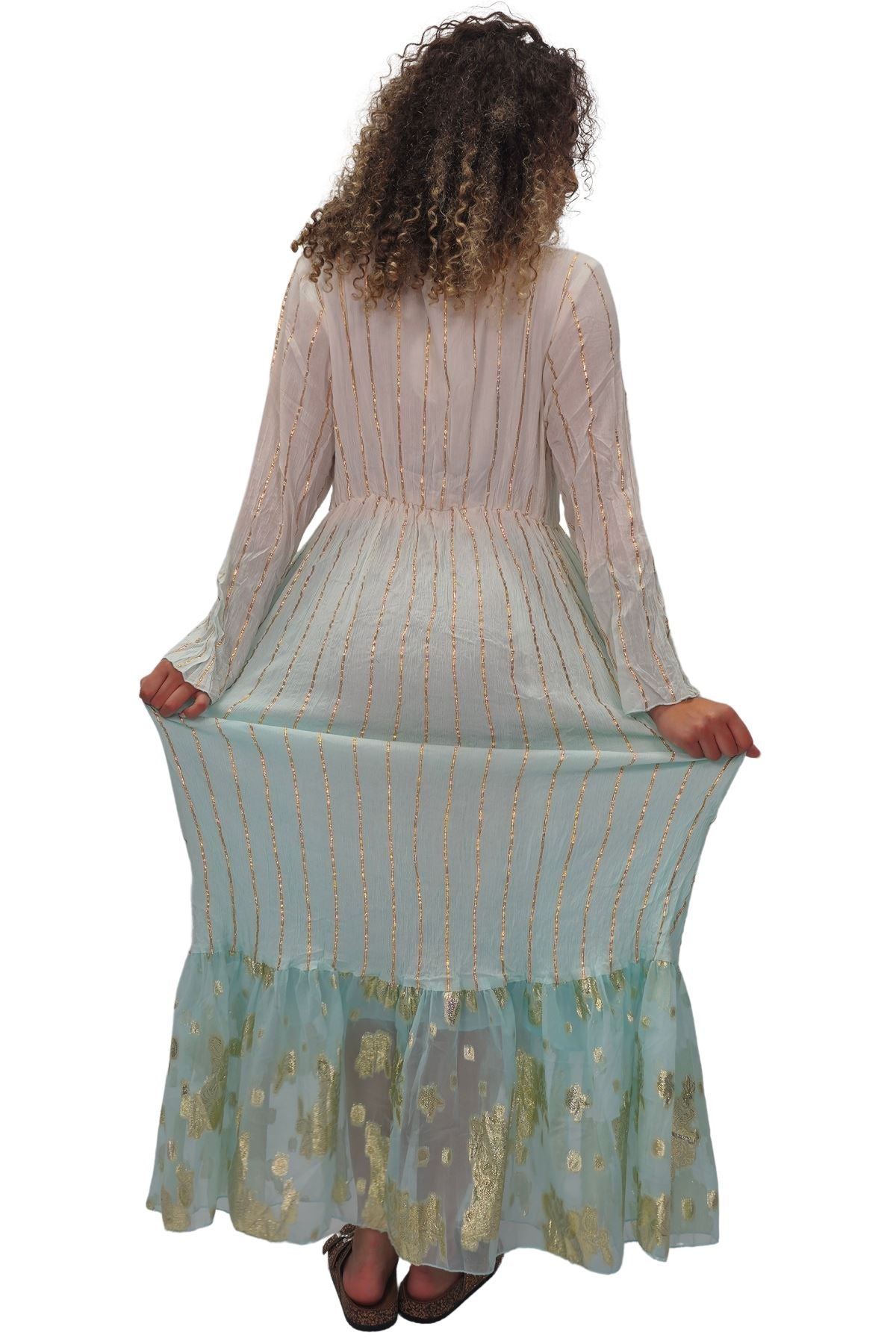 Floral Sequin Cinched Waist With Tie Detail Dress