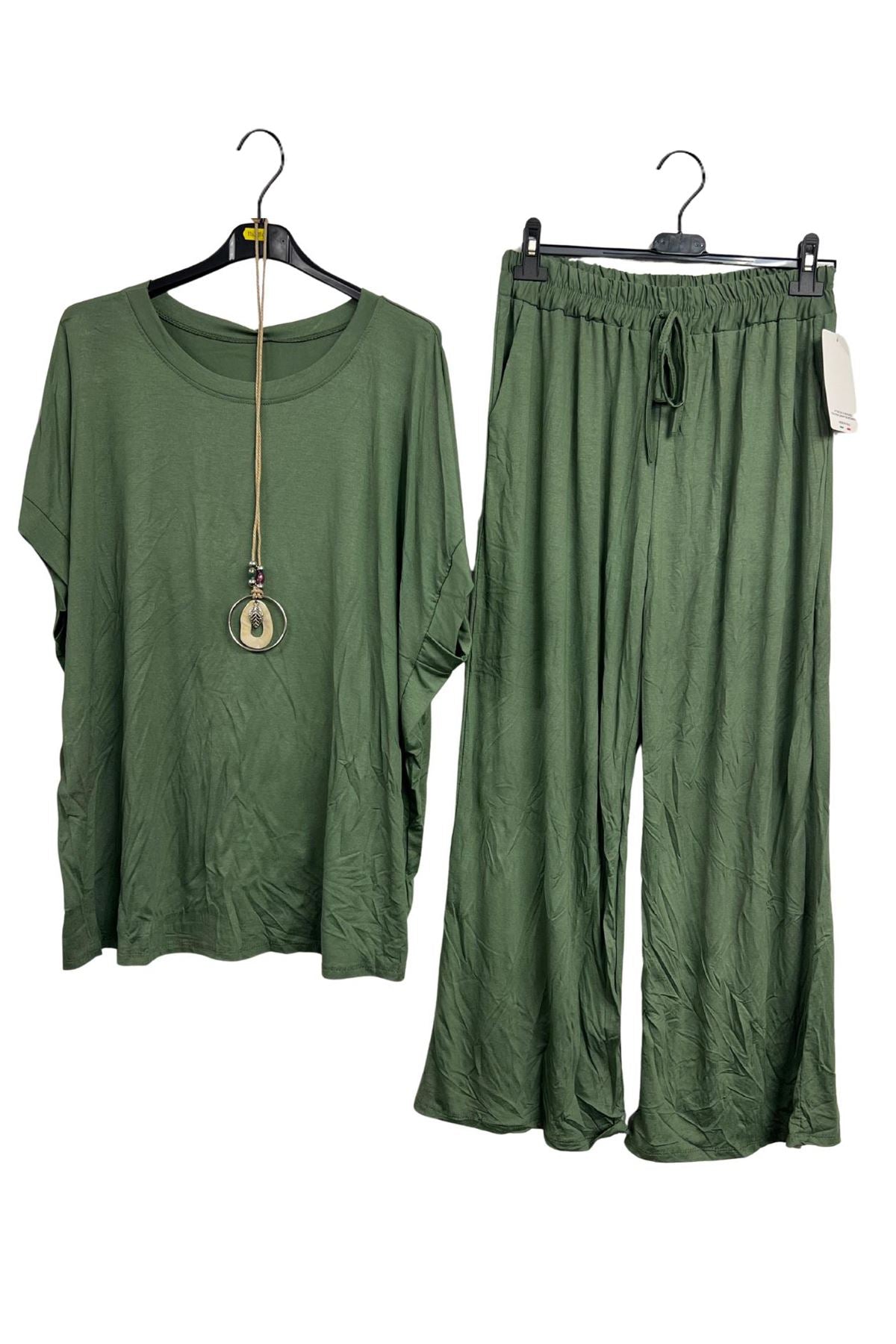 Plain Drawstring Waistband Wide Leg Co-Ord Set