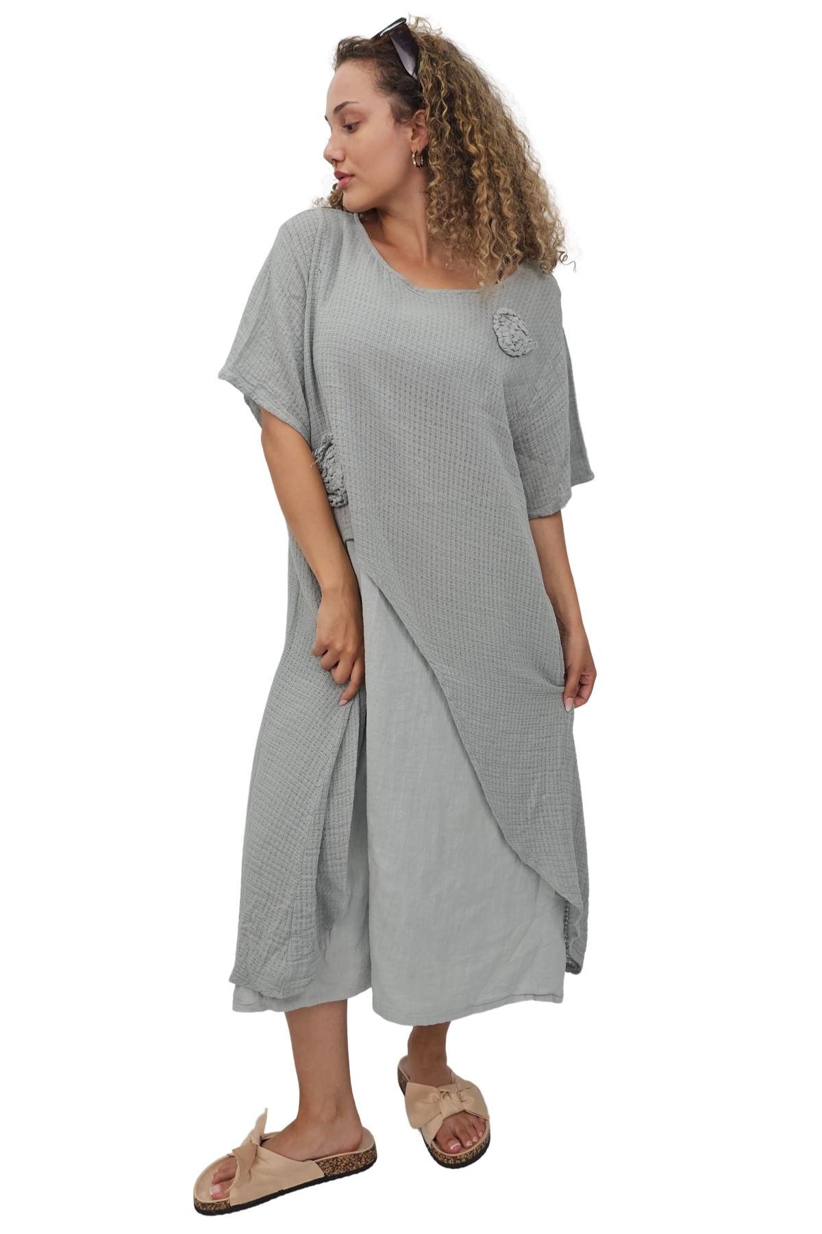 Plain Layered Asymmetrical Linen Dress
