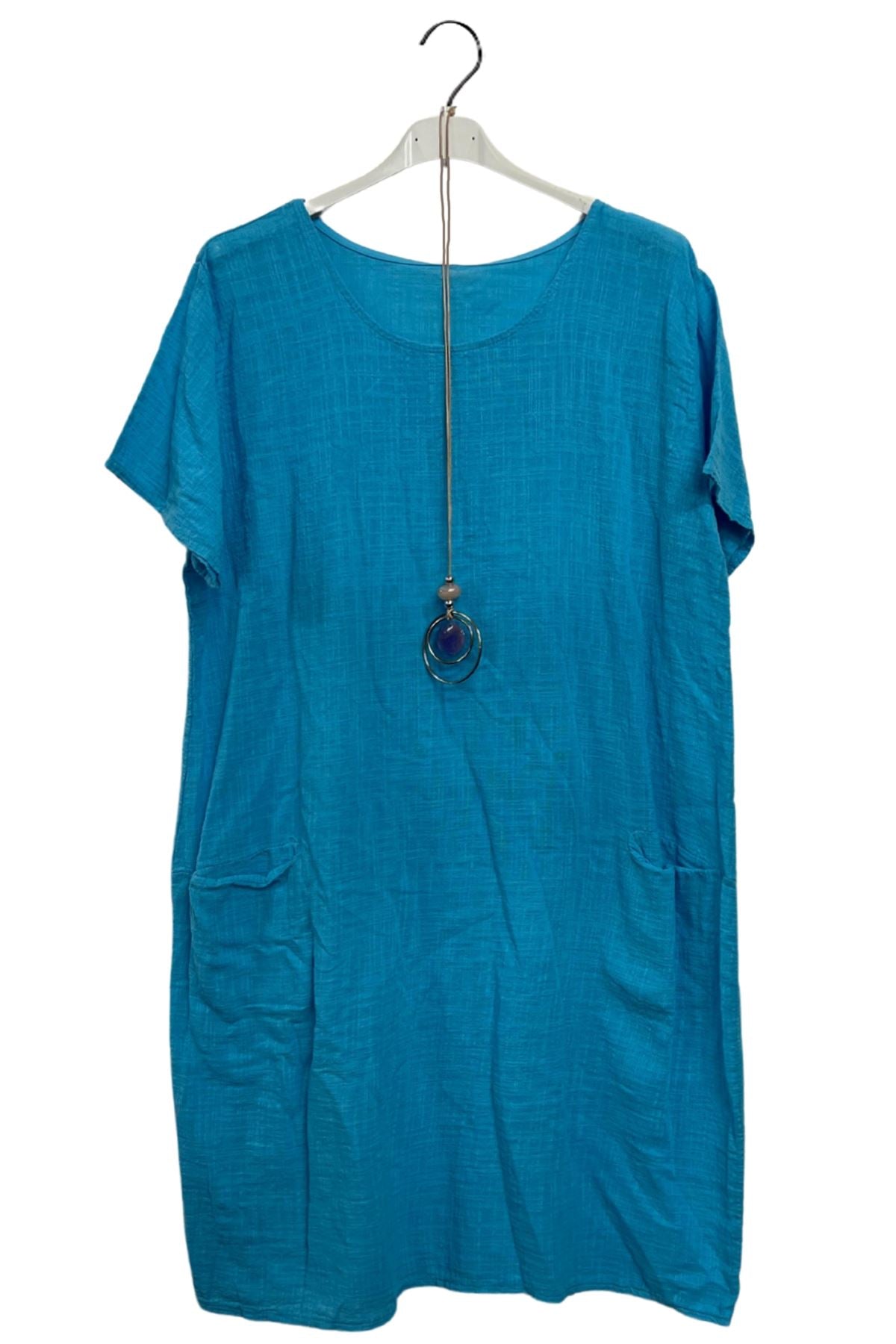 Plain Two Front Patch Pockets Cotton Dress