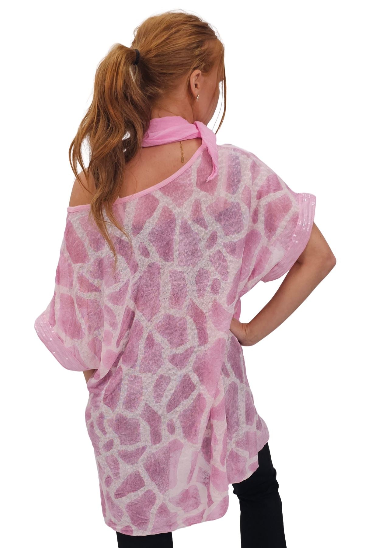 Giraffe Print Sequin Detail Hem With Scarf Box Top