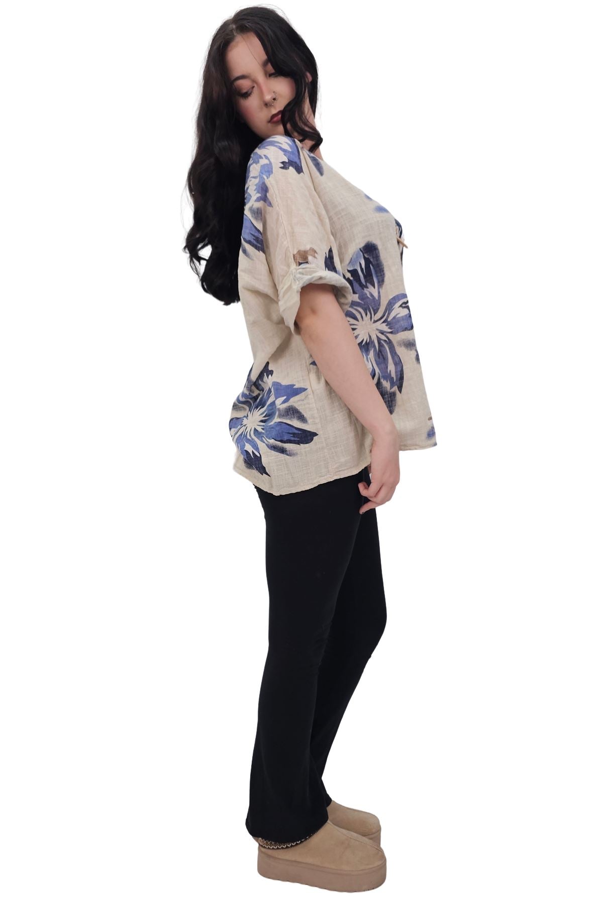 Floral Print Tunic Necklace Cotton Top