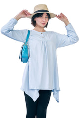Plain Front Button Detail Hanky Hem Cotton Top