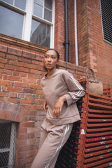 Side Stripe Details Ribbed Cuffed Sleeve Wide Leg Trousers Co-Ord Set