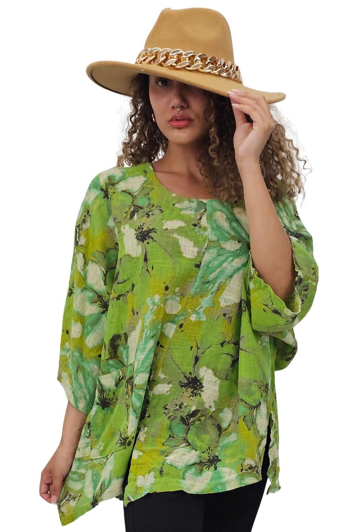 Floral Print Oversized Pocket Tunic Cotton Top