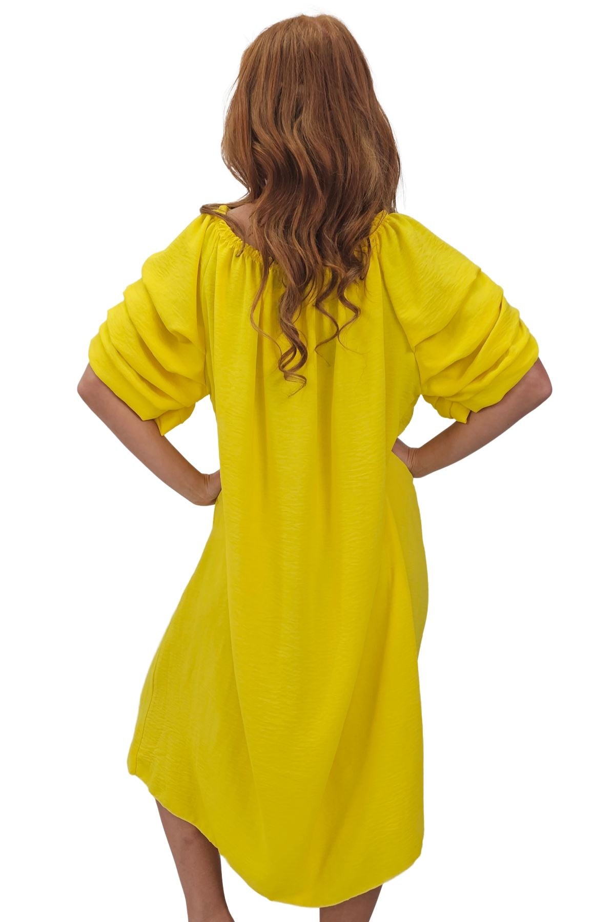Plain Puff Sleeves Layered Detail Dress