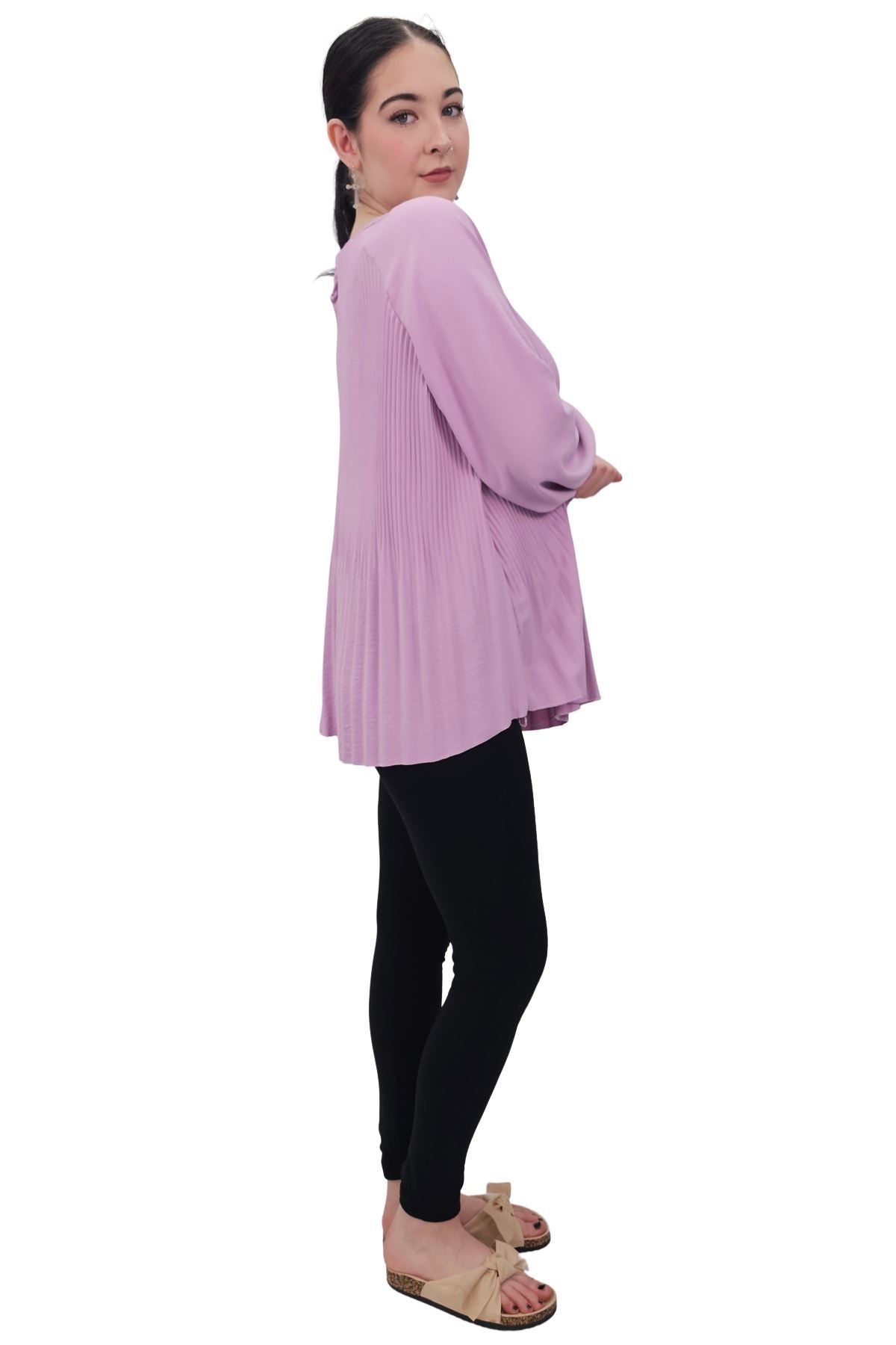 Plain Pleated Elastic Cuff Top