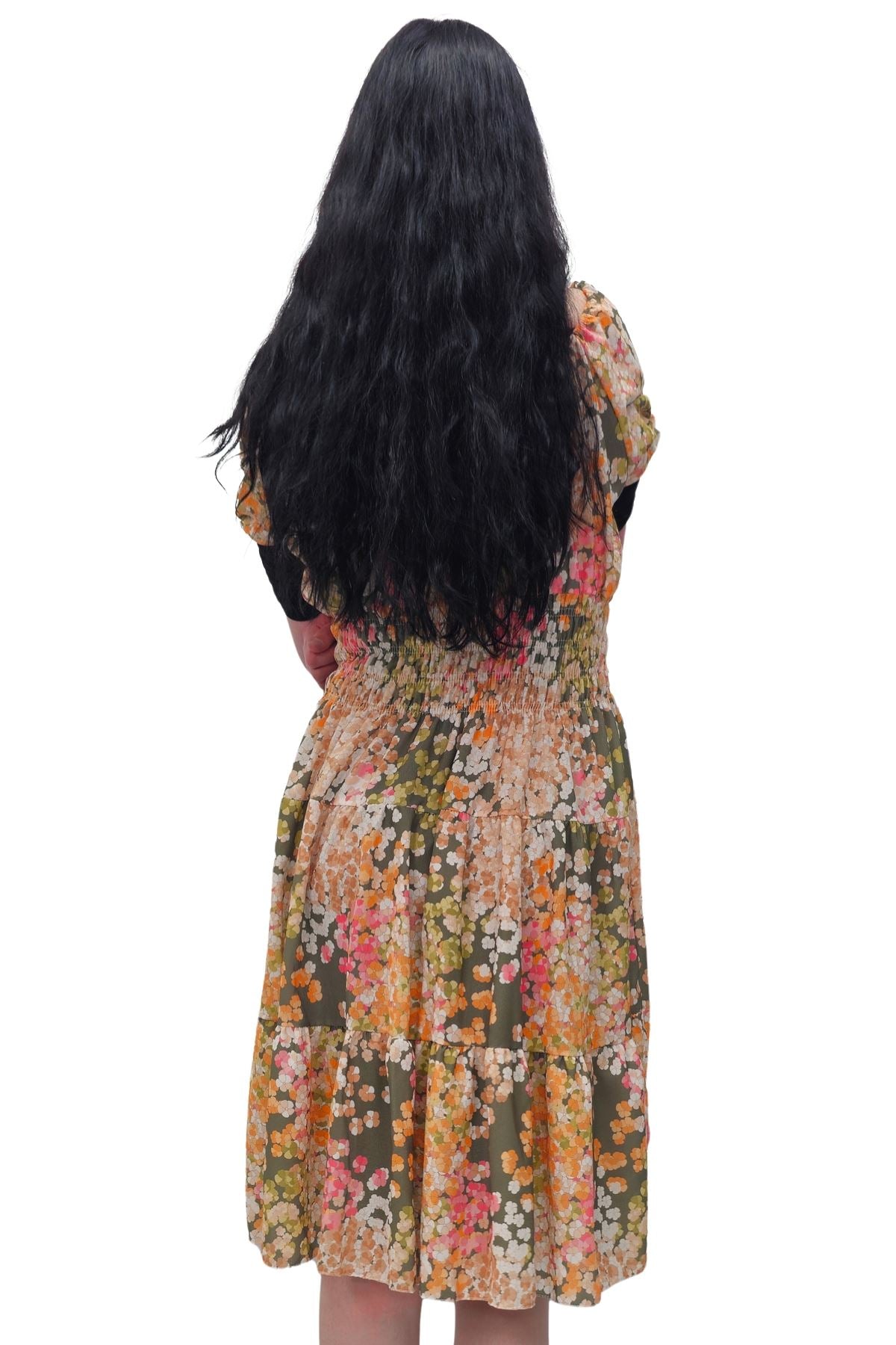 Abstract Floral Confetti-Like Dot Pattern Button Down Front Dress