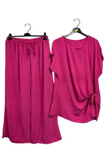 Plain Side Tie Detail Drawstring Waistband Co-Ord Set