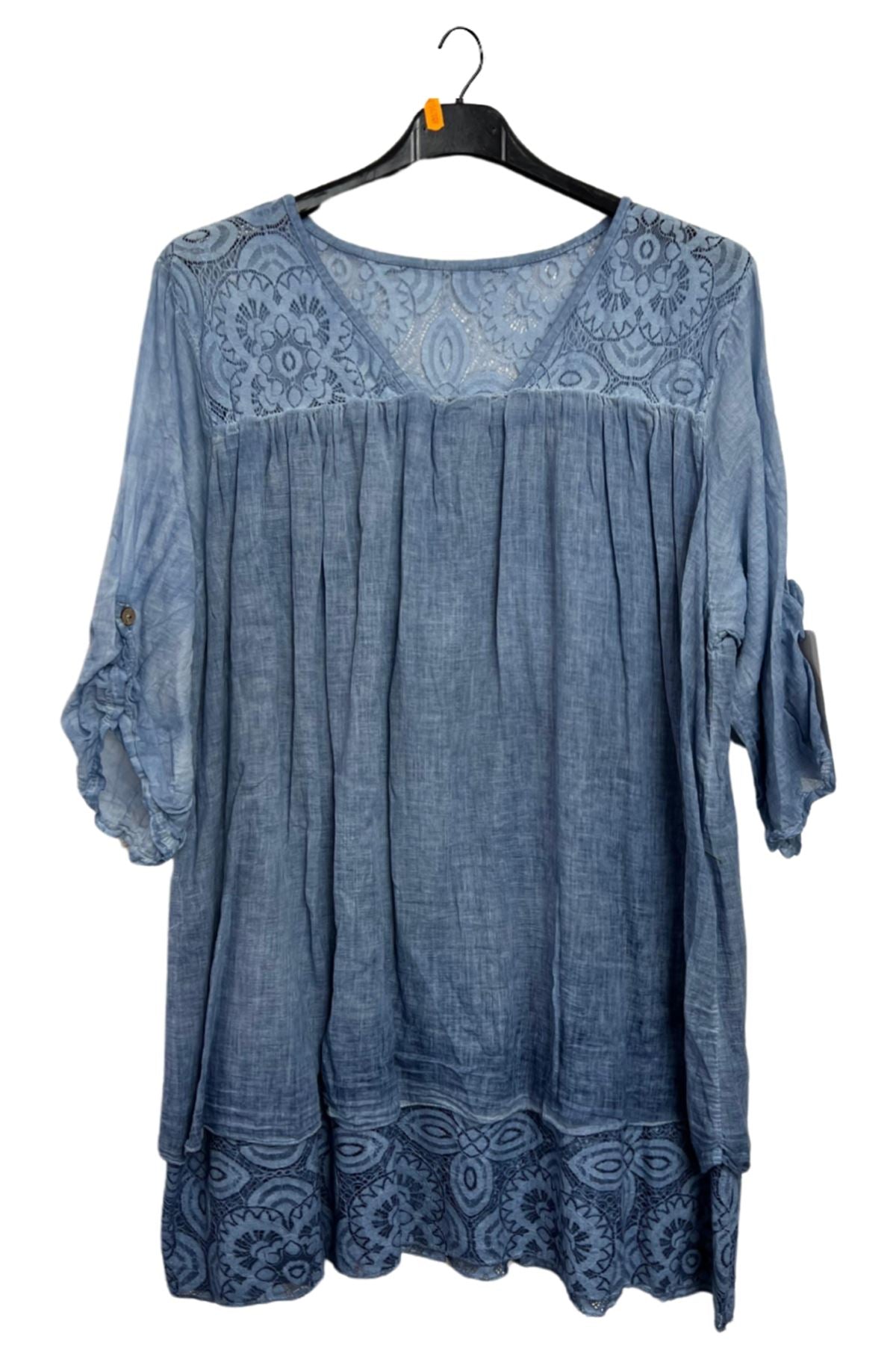 Floral Pattern Lace Detailing Layered Hem Cotton Top