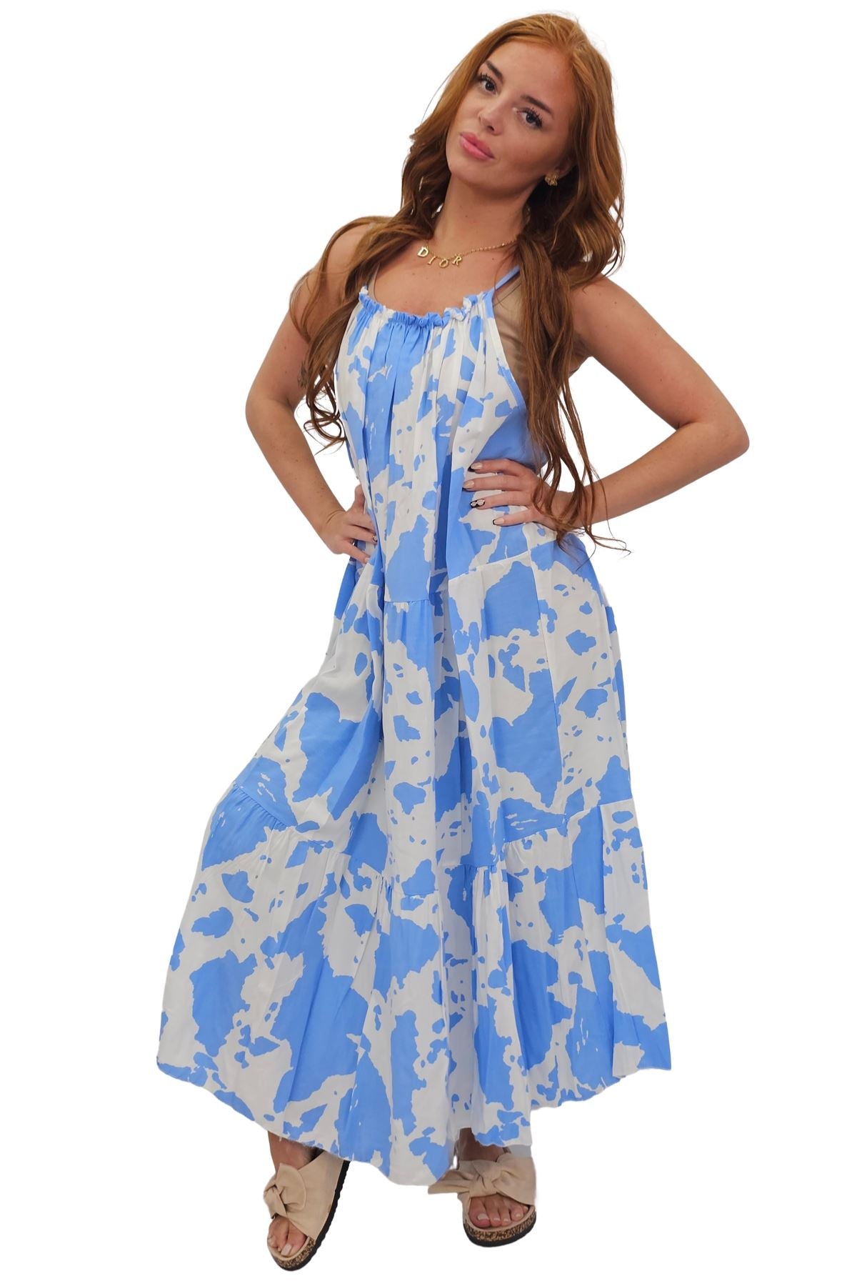 Abstract Floral Blotch Print Spaghetti Strap Dress