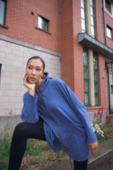 Plain Zip-Front Drawstring Hem Cotton Hoodie