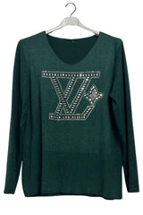 Rhinestones Graphic Pattern Soft Feel Tunic Top