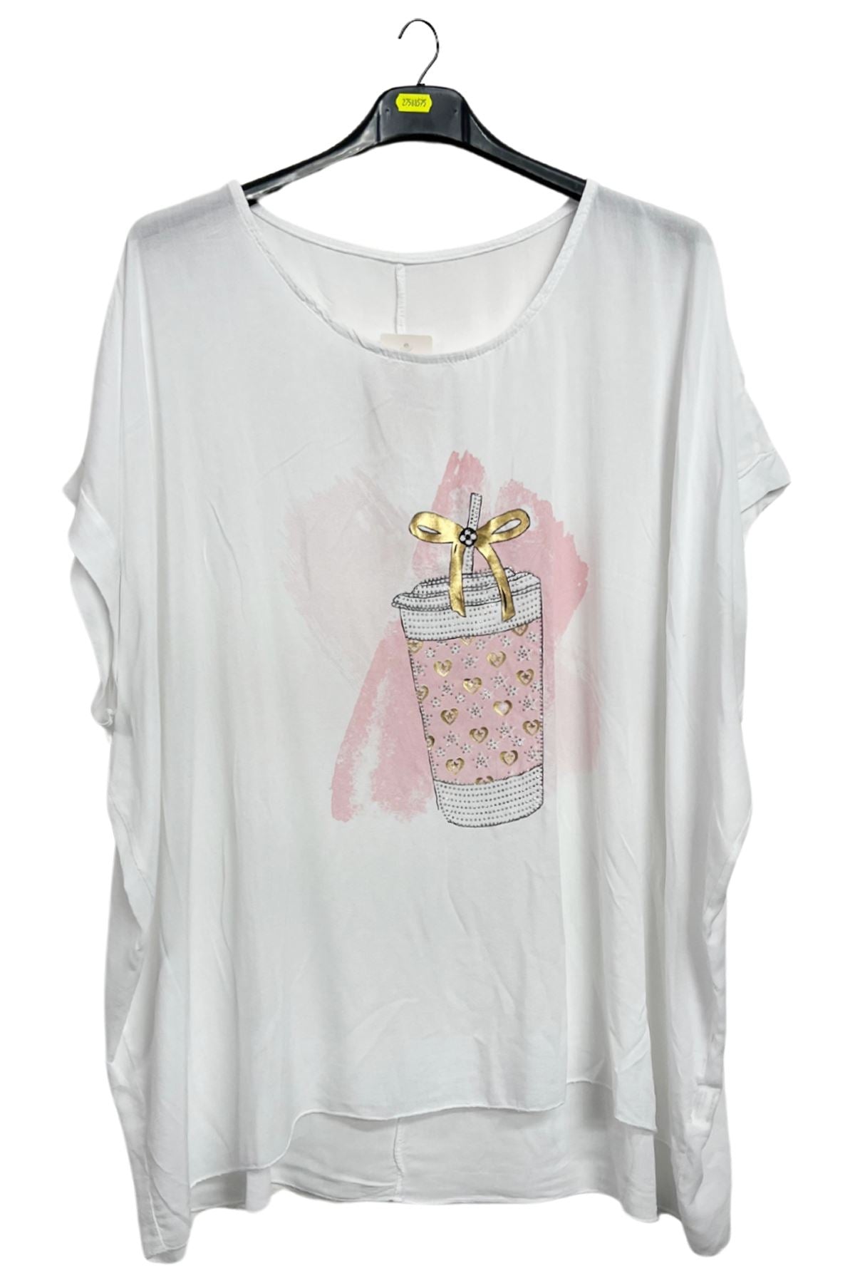 Splash Drink Glass Print Asymmetrical Hemline T-Shirt