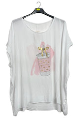 Splash Drink Glass Print Asymmetrical Hemline T-Shirt