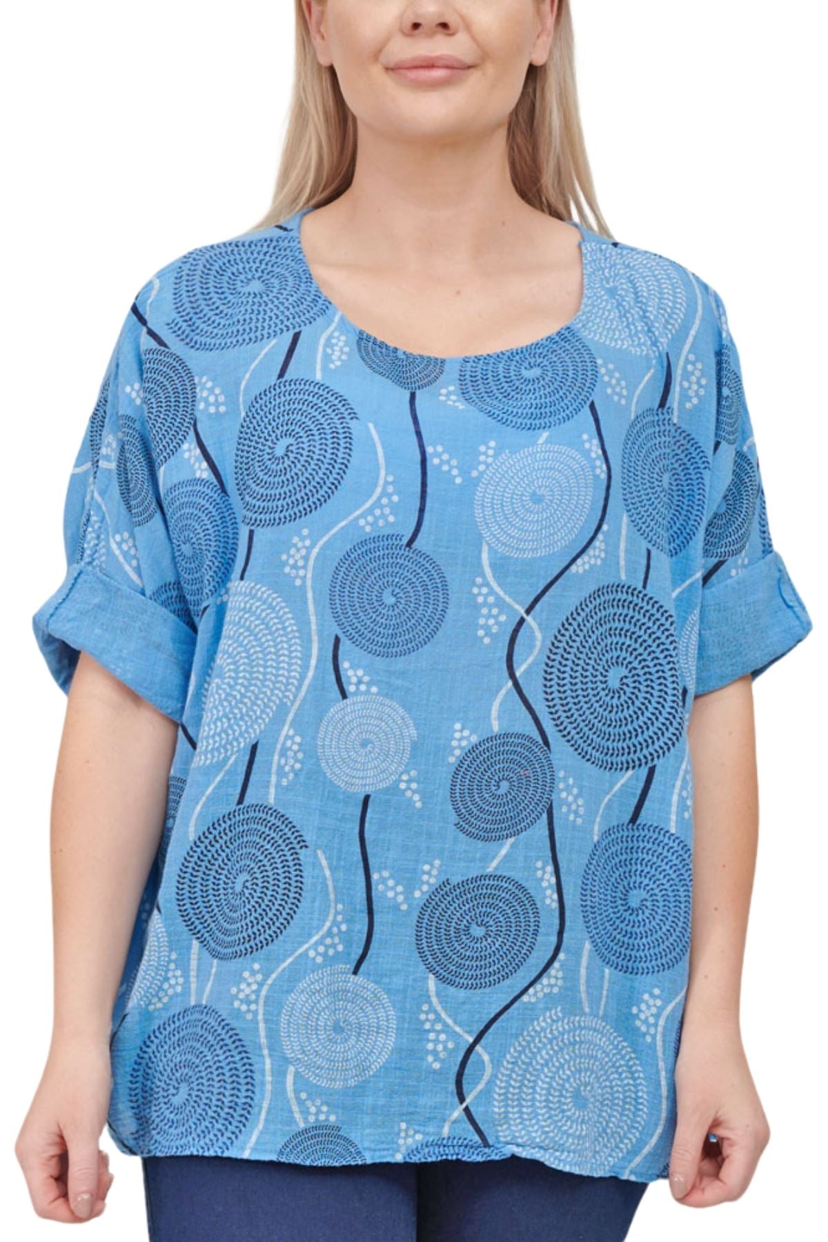 Stripe Mandala Print Necklace Cotton Top