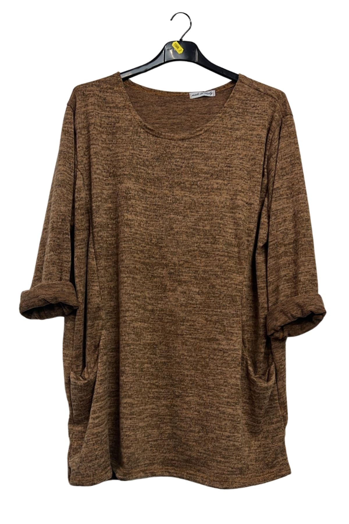 Subtle Heathered Textured Two Front Draped Pockets Top