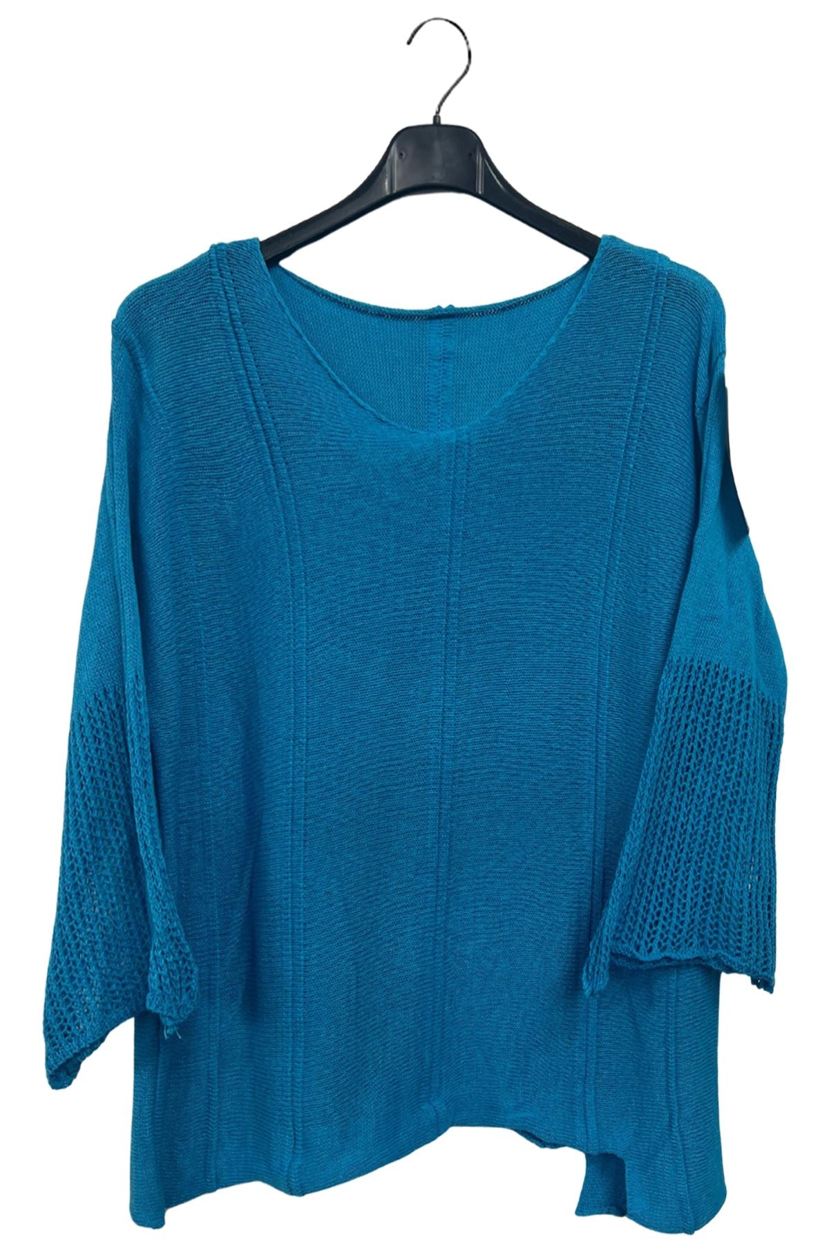 Plain Knit Style Oversized Batwing Cotton Top
