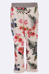 Cotton Tropical Printed Drawstring Foldover Hem Trouser