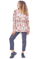 Rose Flower Print Soft Knit Top