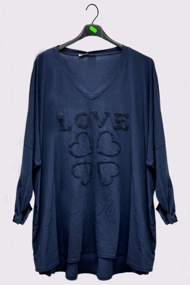 Love Embroidered Drop Hem Top