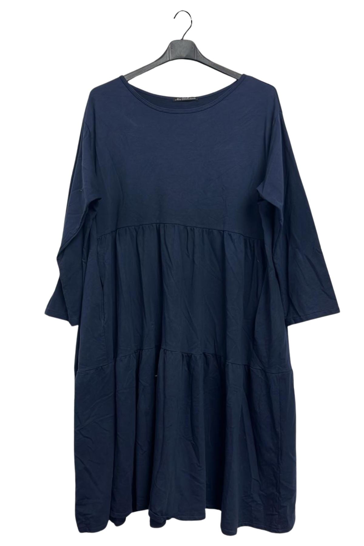 Plain Side Pockets Tiered Cotton Dress