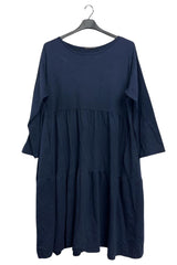 Plain Side Pockets Tiered Cotton Dress