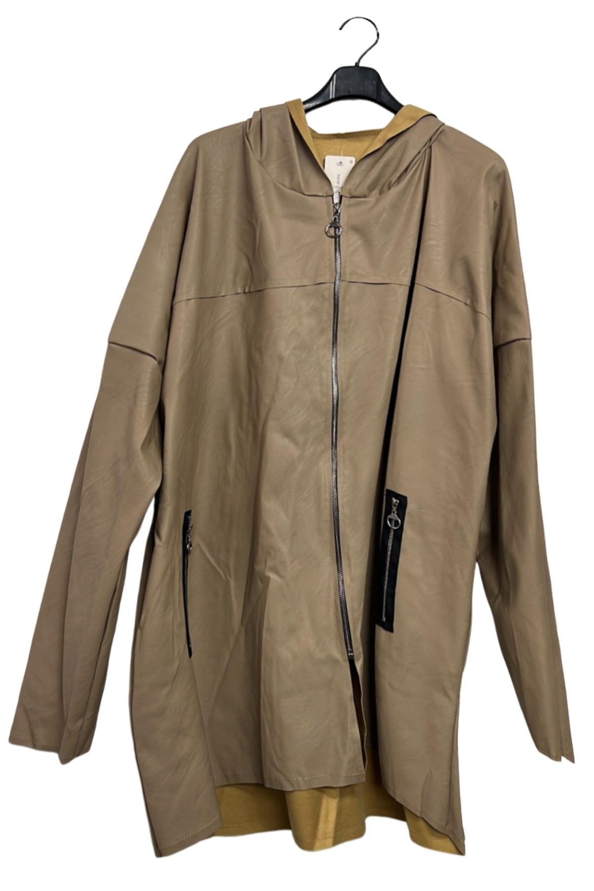 Plain Front Zip Detail Drop Shoulder Hoodie