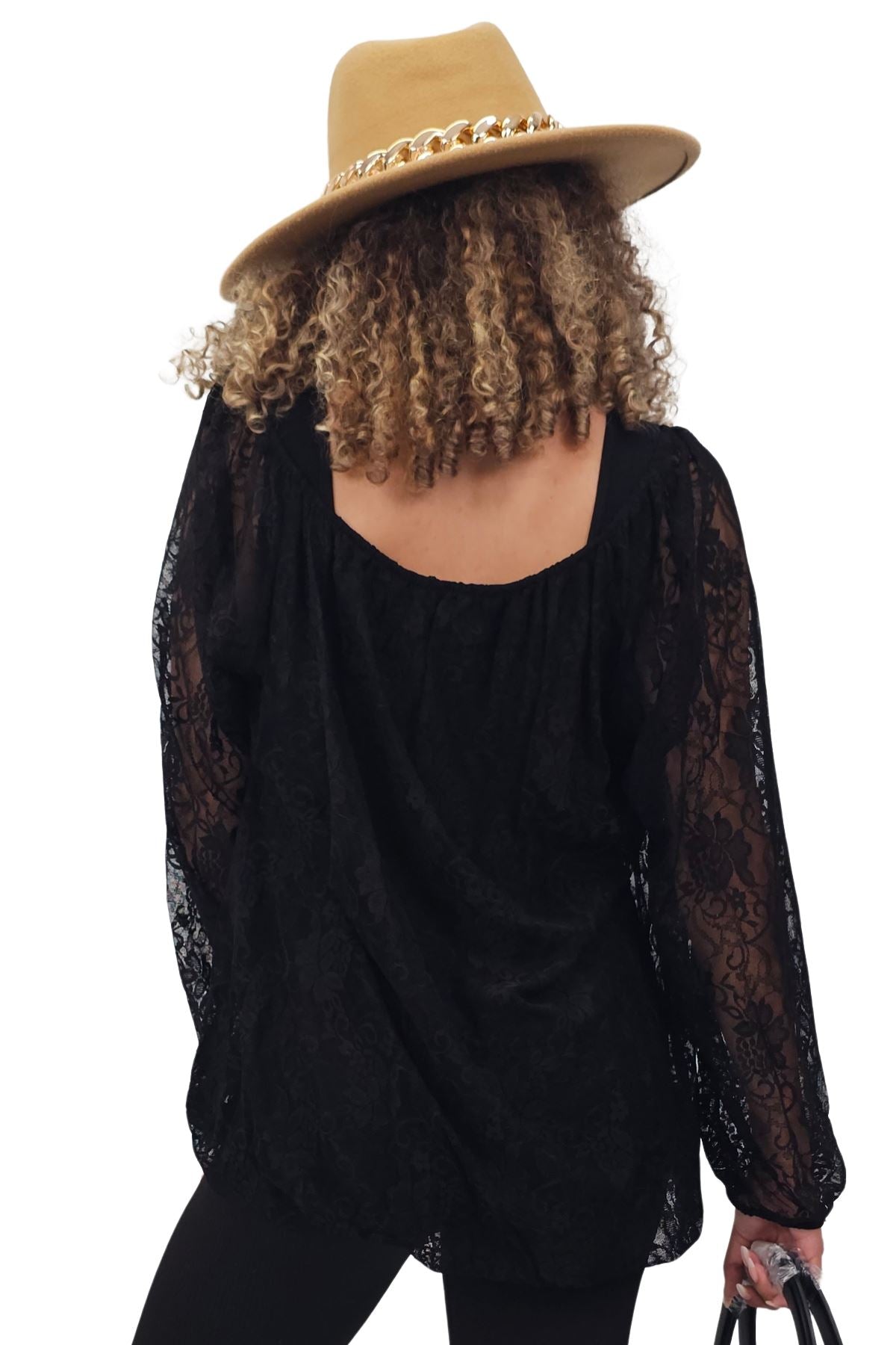 Floral Lace Overlay Curved Hemline Top