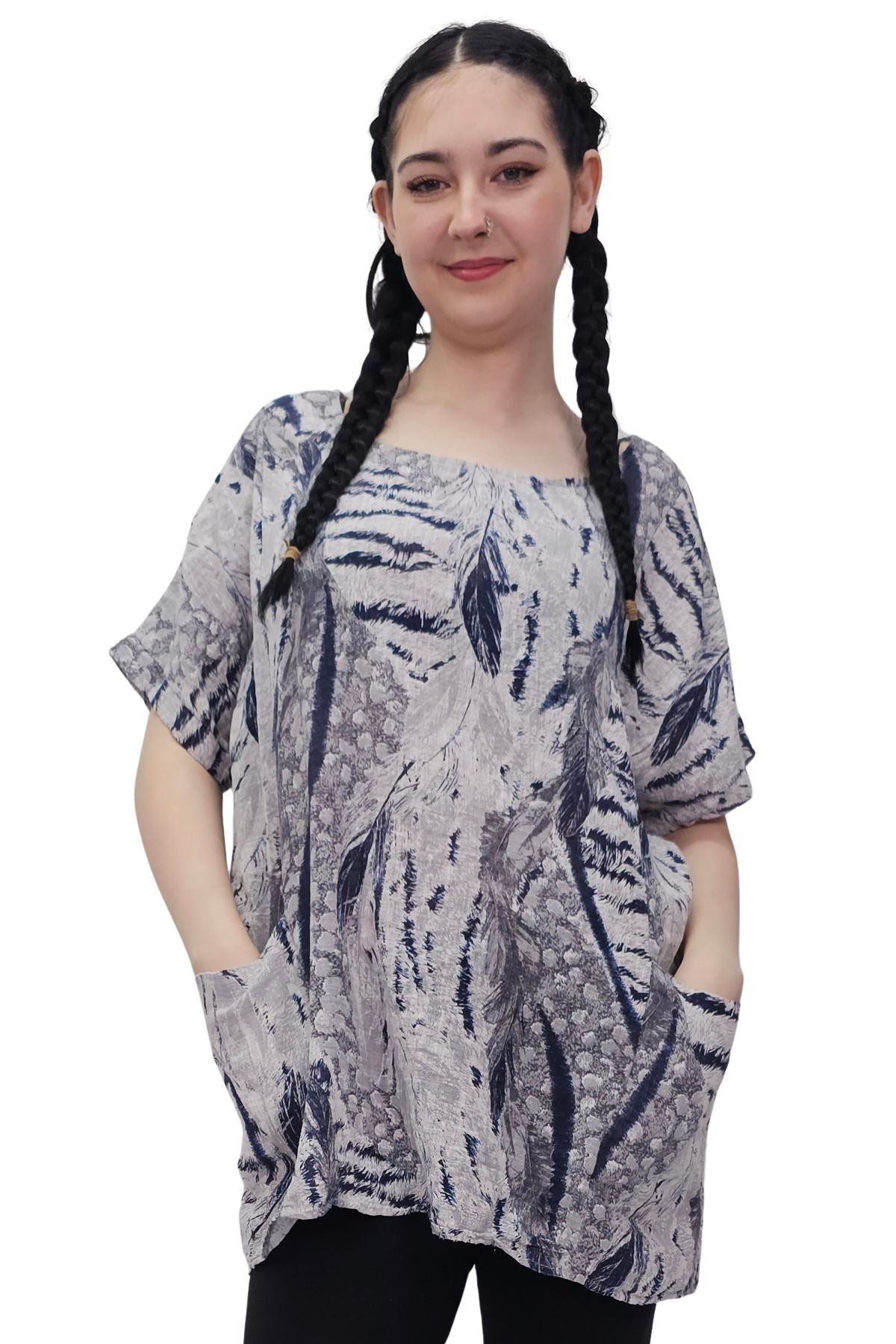 Abstract Leaf Brushstroke Pattern Cotton Top