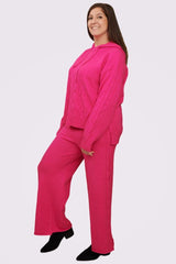 Cable Knit Pattern Hoodie Leg Knit Co-Ord
