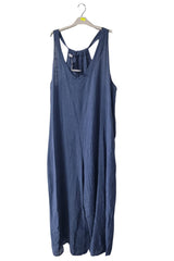 Plain Back Tie Detail Pockets Cotton Jumpsuit