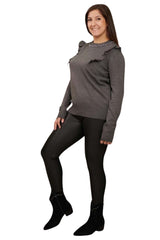 Pearls Side Chest Frill Ribbed Hem Soft Jumper