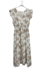 Palm Tree Print Empire Waist Cotton Dress