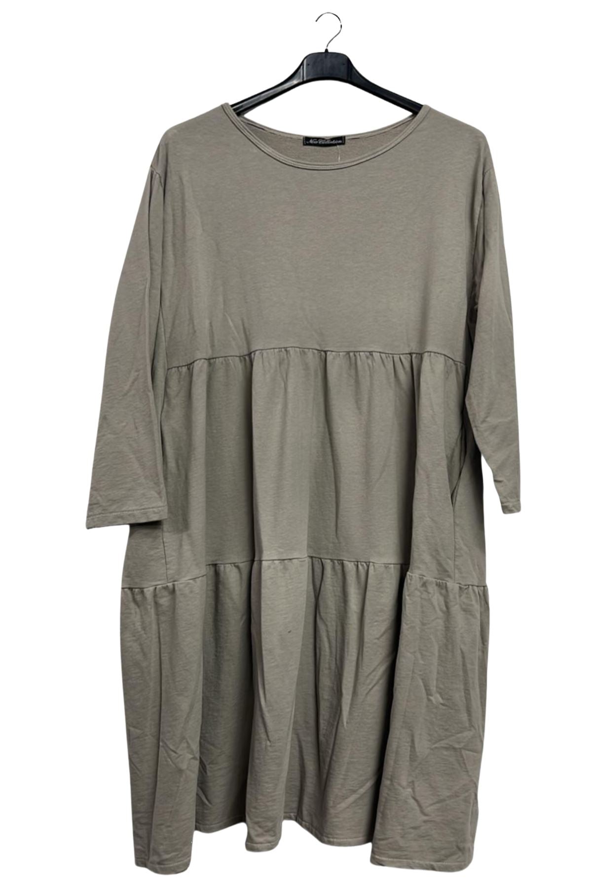 Plain Side Pockets Tiered Cotton Dress